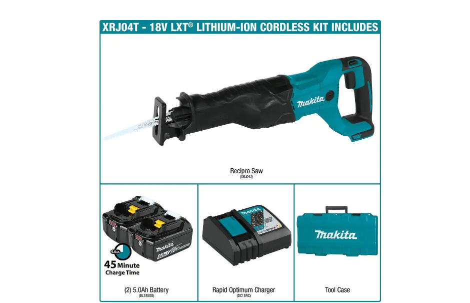 Makita XRJ04T 18-Volt 5.0Ah LXT Lithium-Ion Cordless Reciprocating Saw Kit