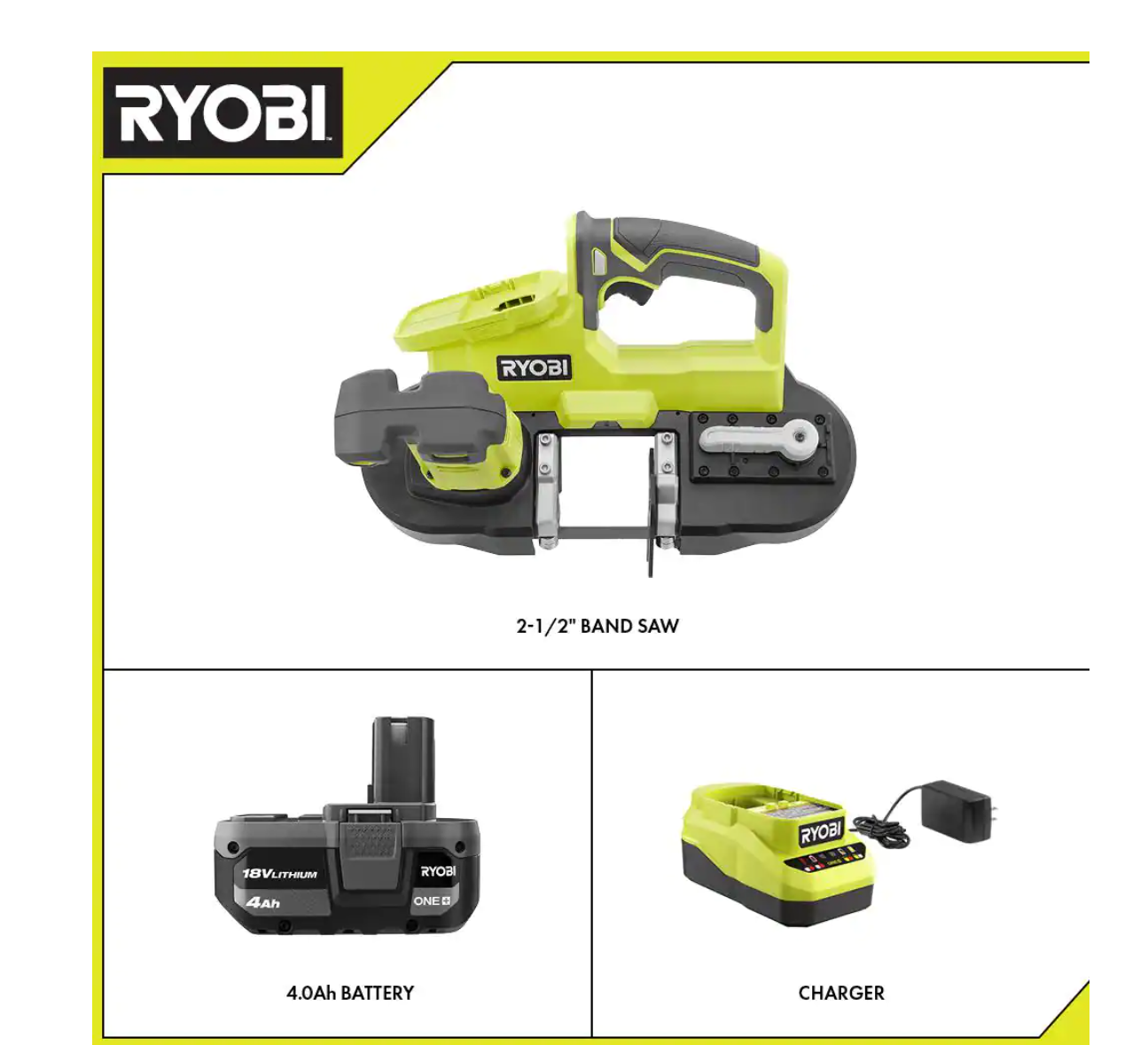 RYOBI P590K1 ONE+ 18V Cordless 2-1/2 in. Compact Band Saw Kit with (1) 4.0 Ah Lithium-ion Battery and 18V Charger
