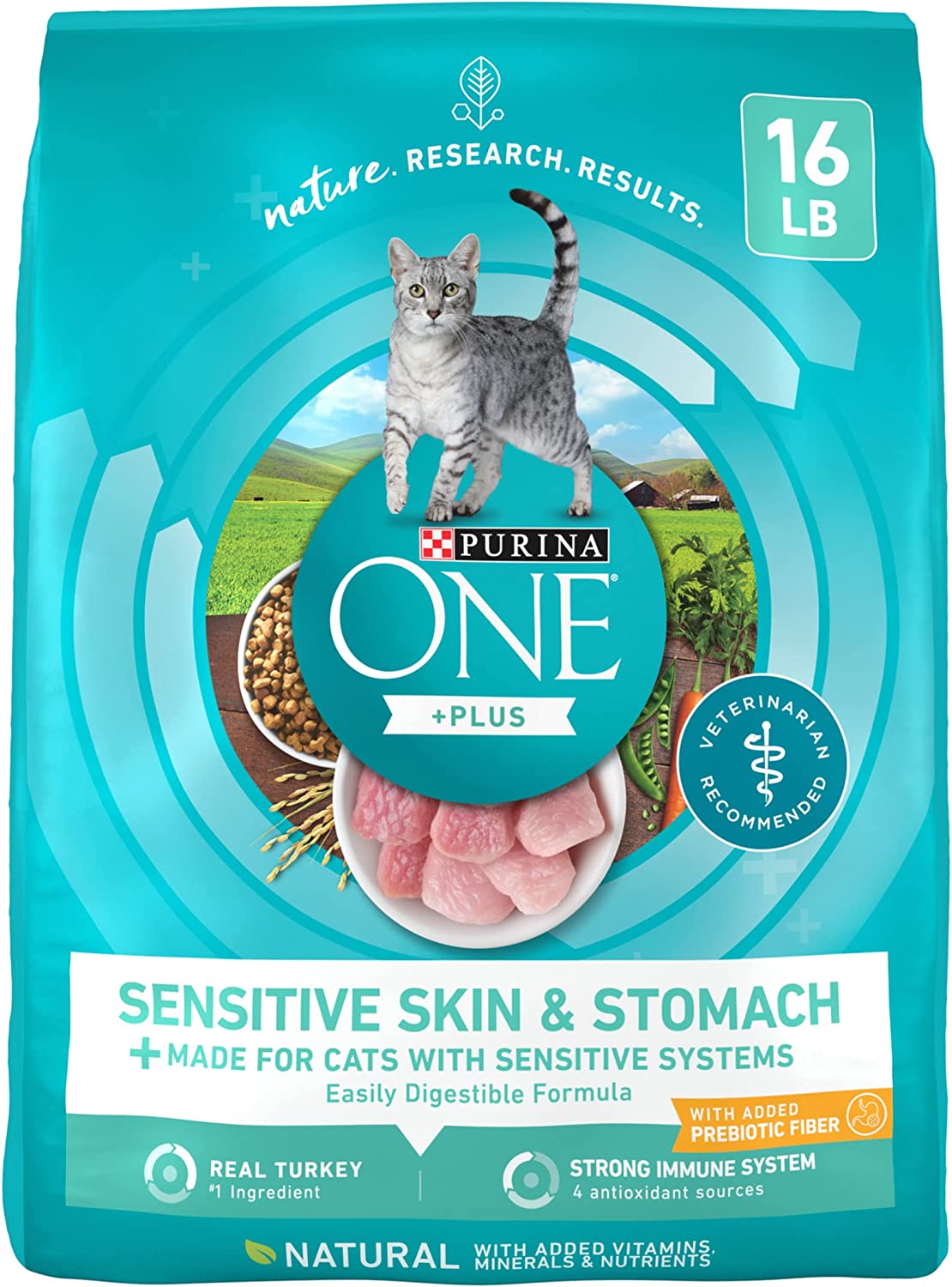 Purina ONE Sensitive Skin and Stomach With Real Turkey. Natural Adult Dry Cat Food 16 lb. bag