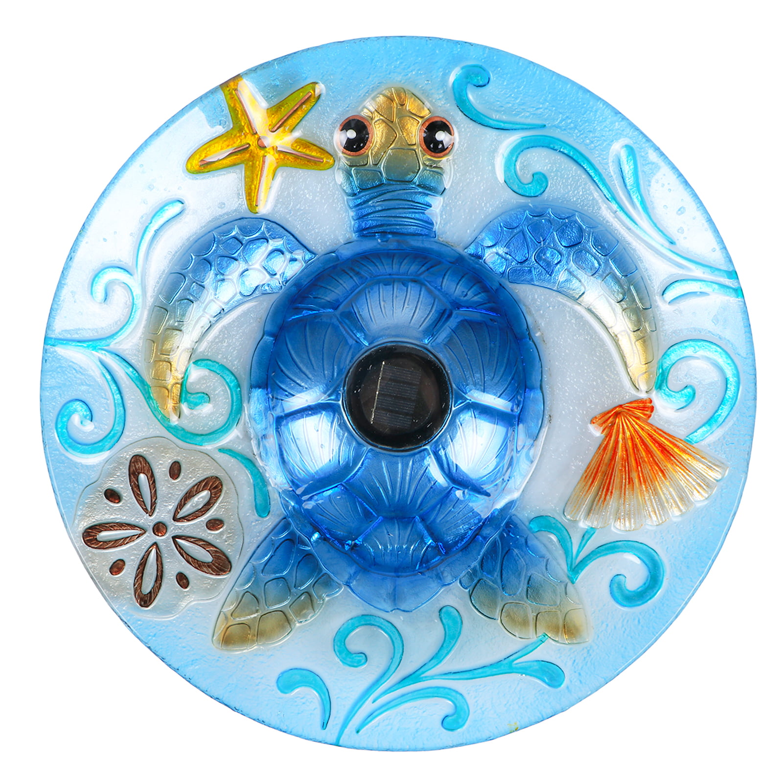 Solar Bird Bath with Metal Stand. Glass Bird Baths for Outdoors. Sea Turtle Pattern Bird Feeder for Garden. Yard. Lawn Decor