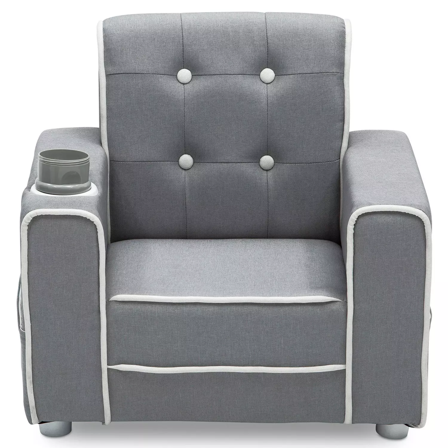 Delta Children Chelsea Kids- Upholstered Chair with Cup Holder. Soft Grey