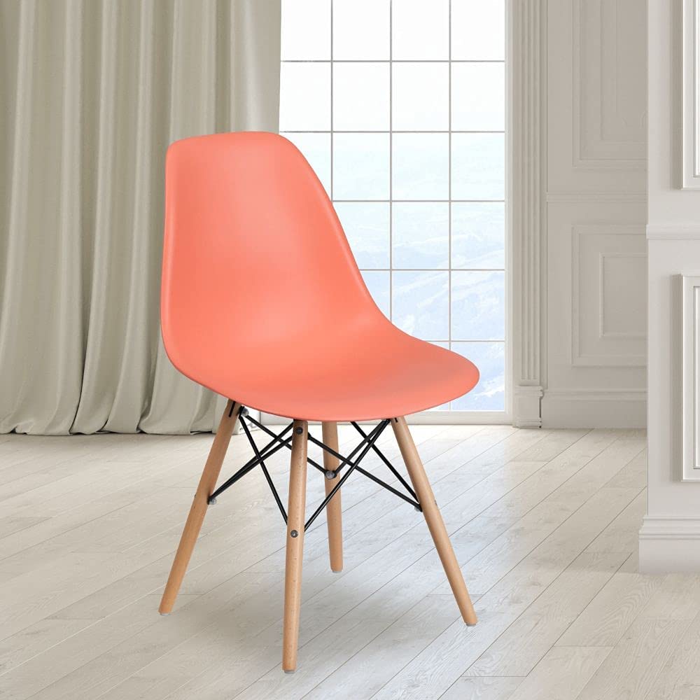 Flash Furniture Elon Series Peach Plastic Chair with Wooden Legs (‎FH-130-DPP-PE-GG)