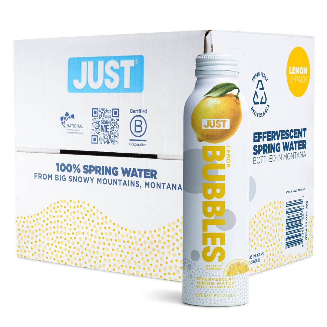 JUST Bubbles Lemon.Pure Premium Sparkling Spring Water 16 Fl Oz (Pack of 12)