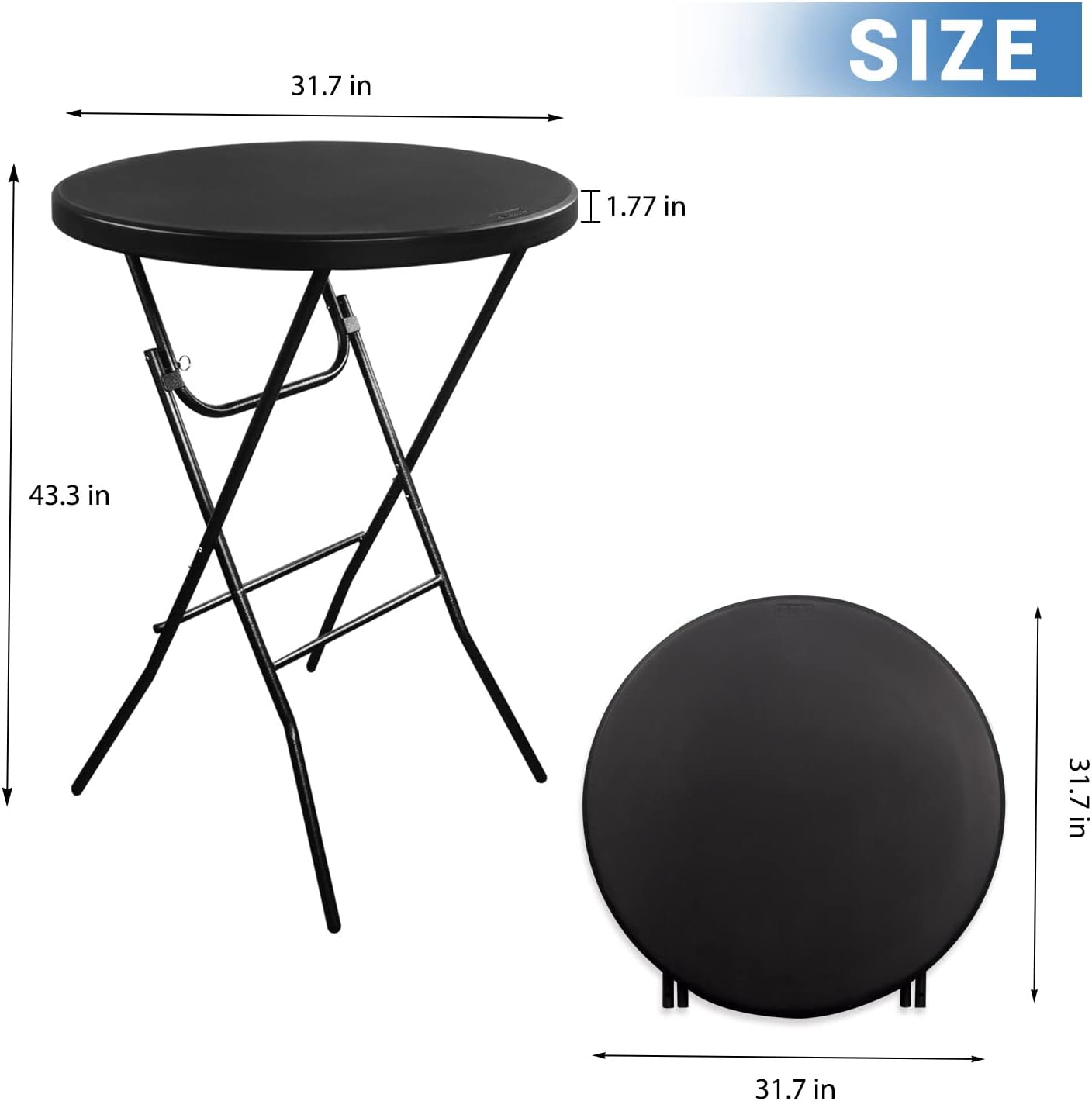 Byliable 32in Cocktail Table High Top Folding Table. Portable Bar Height Folding Table Round with Removable Legs. Indoor Outdoor Banquet Table for Parties. Commercial. Speech. Black - 2PCS