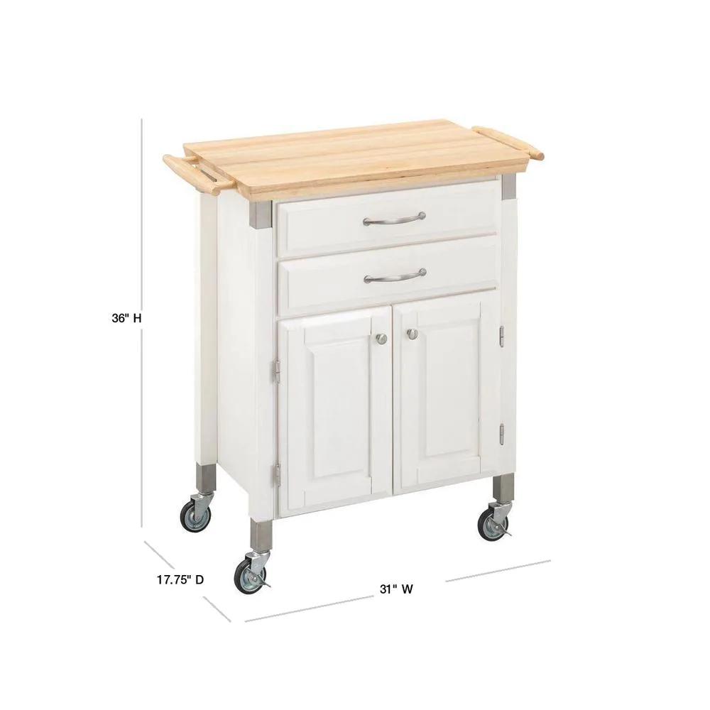 HOMESTYLES 4509-95 Dolly Madison White Kitchen Cart with Natural Wood Top