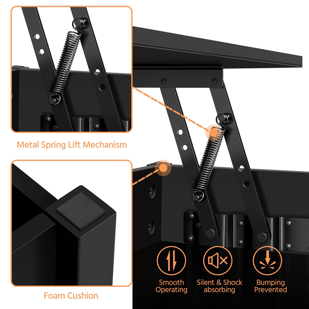 Alden Design 41″ Lift Top Coffee Table with 3 Storage Compartments. Black