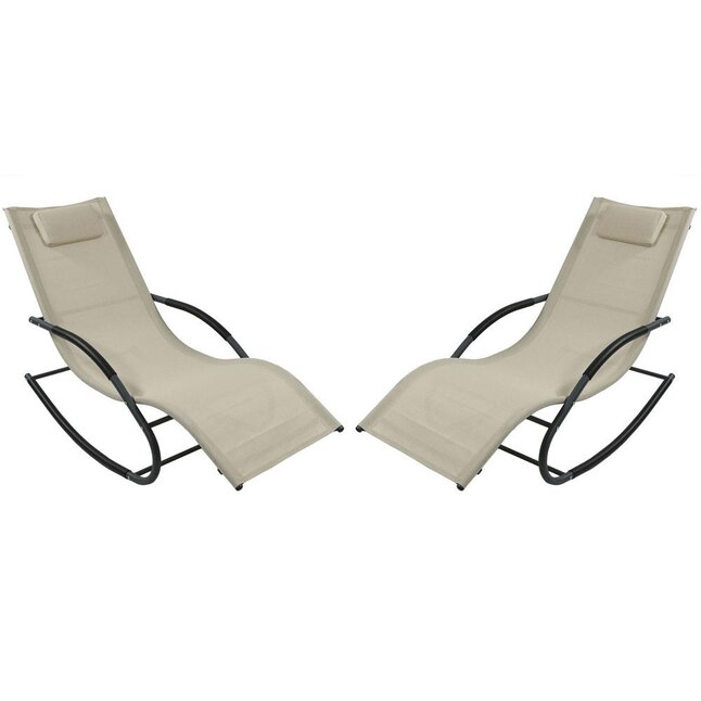 Sunnydaze Decor JON-596 2 Gray Metal Frame Chaise Lounge Chair(s) with Off-white Sling Seat