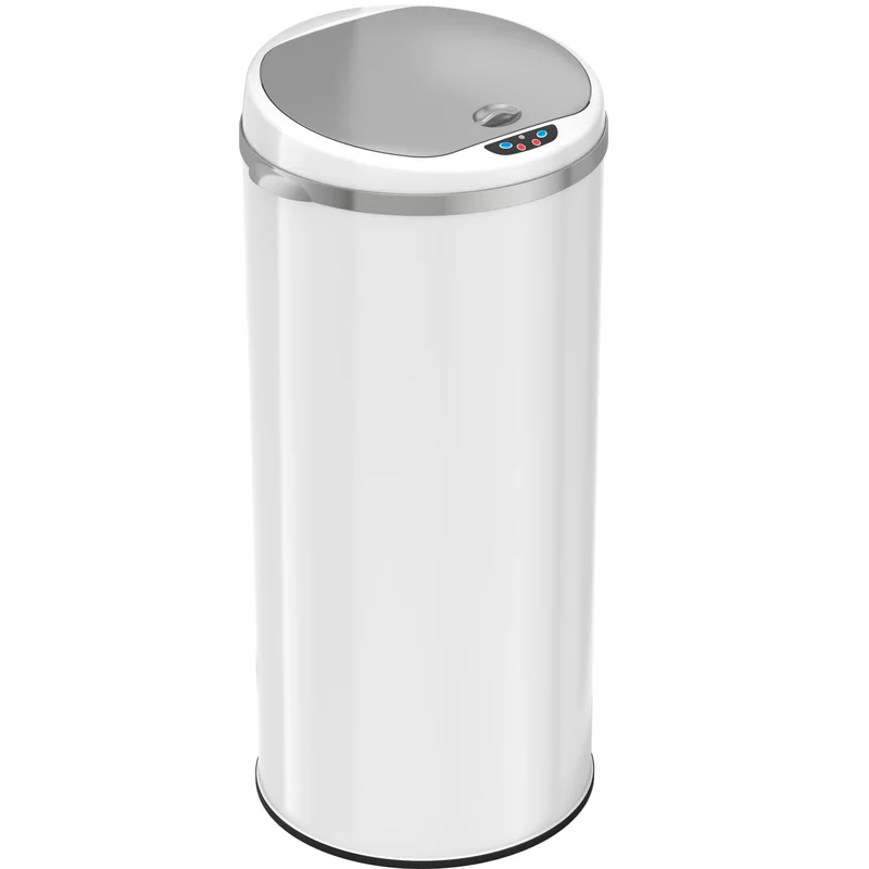 iTouchless MT13RW 13 Gal. Matte Pearl White Touchless Round Motion Sensing Trash Can with Odor Filter