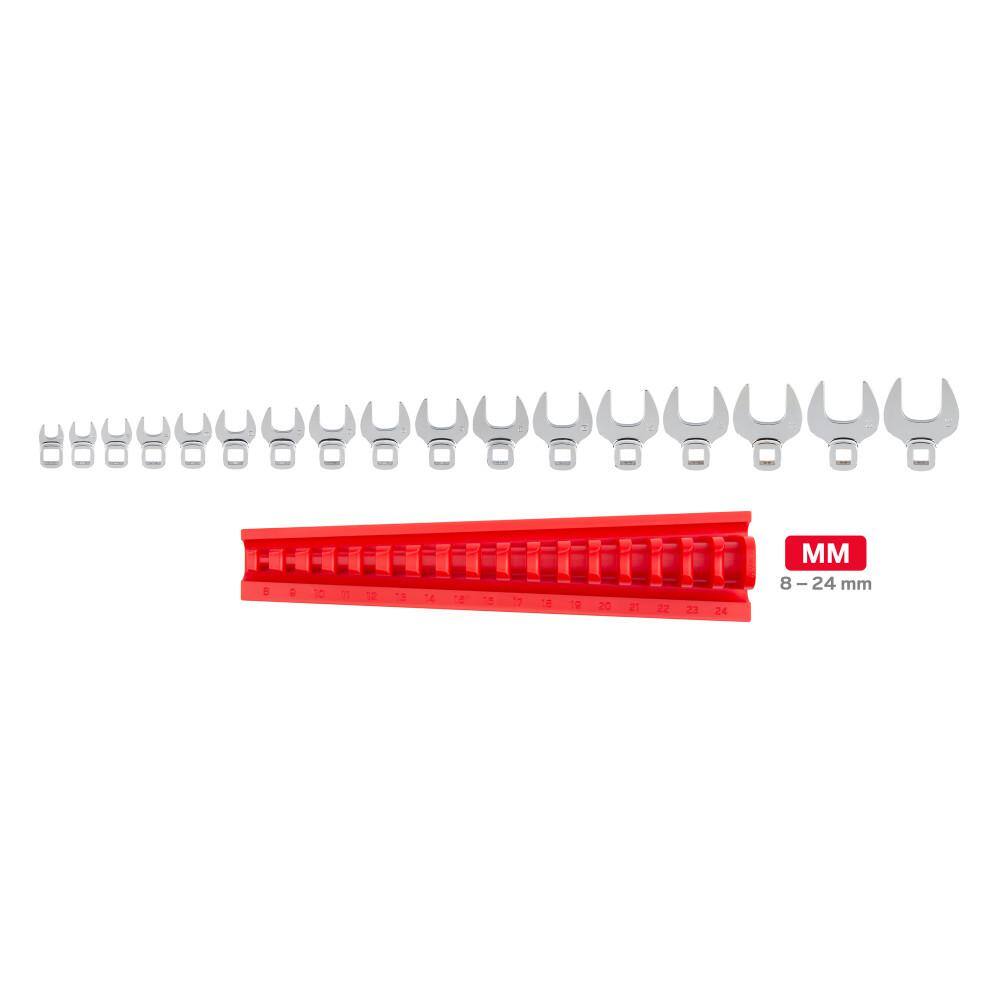 TEKTON WCF92202 3/8 in. Drive Crowfoot Wrench Set. 17-Piece (8 mm - 24 mm) - Rack