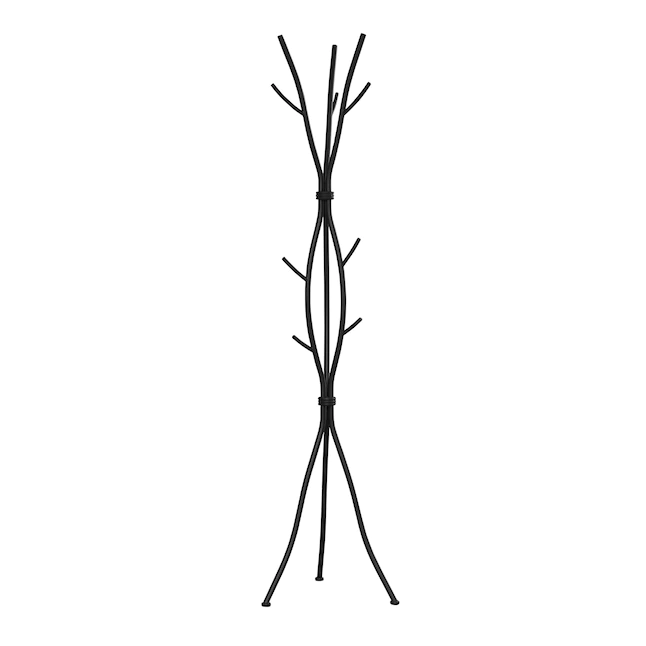 Monarch Specialties Coat Rack - Coat Tree with 8 Hooks. Hammered Metal 74″ H (Black)