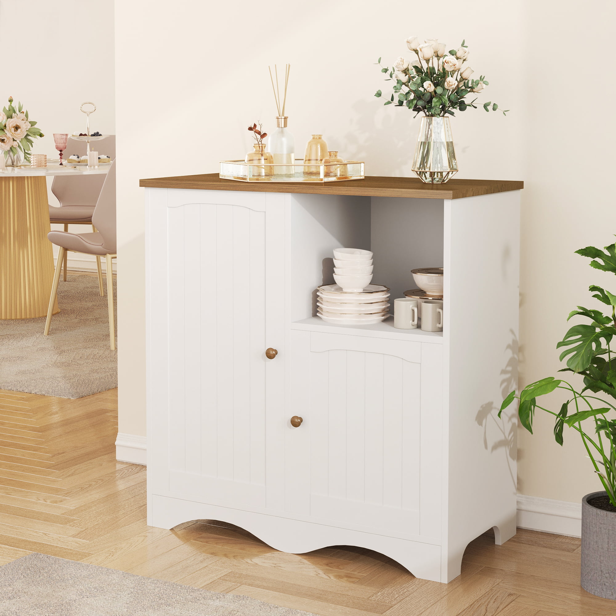 YITAHOME Kitchen Storage Cabinet Sideboard Buffet Cupboard with 2 Doors and Open Shelf for Dining Room Kitchen