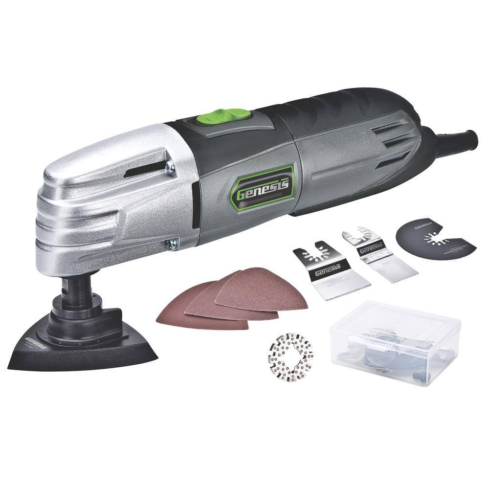 Genesis GMT15A 1.5 Amp Multi-Purpose Oscillating Tool and 19-Piece Universal Hook-And-Loop Accessory Set with Storage Box
