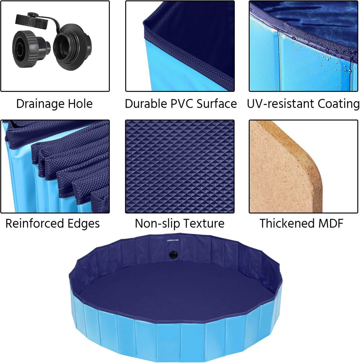 Yaheetech Foldable Outdoor Hard Plastic Swimming Pool for Dogs Cats & Kids. XXL-63 inch