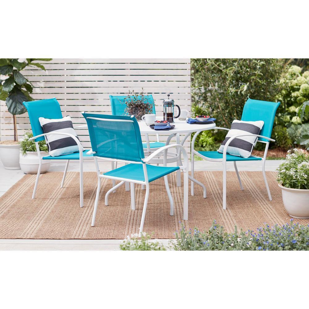 StyleWell FTS60704-W 42 in. Mix and Match Lattice White Mesh Metal Round Outdoor Patio Dining Table