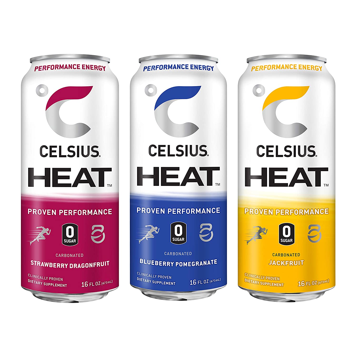 CELSIUS HEAT Performance Energy Drink 3-Flavor Variety Pack. Zero Sugar. 16oz. Can (Pack of 12)