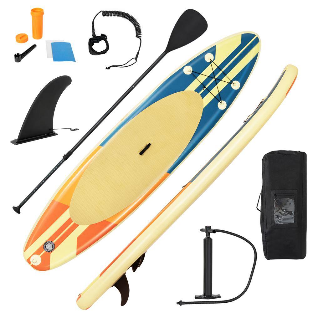 Gymax GYM07559 11 ft. Inflatable Stand-Up Paddle Board Non-Slip Deck Surfboard with Hand Pump