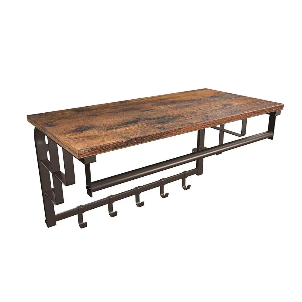 Benjara Brown and Black Metal Framed Wall Mounted Coat Rack