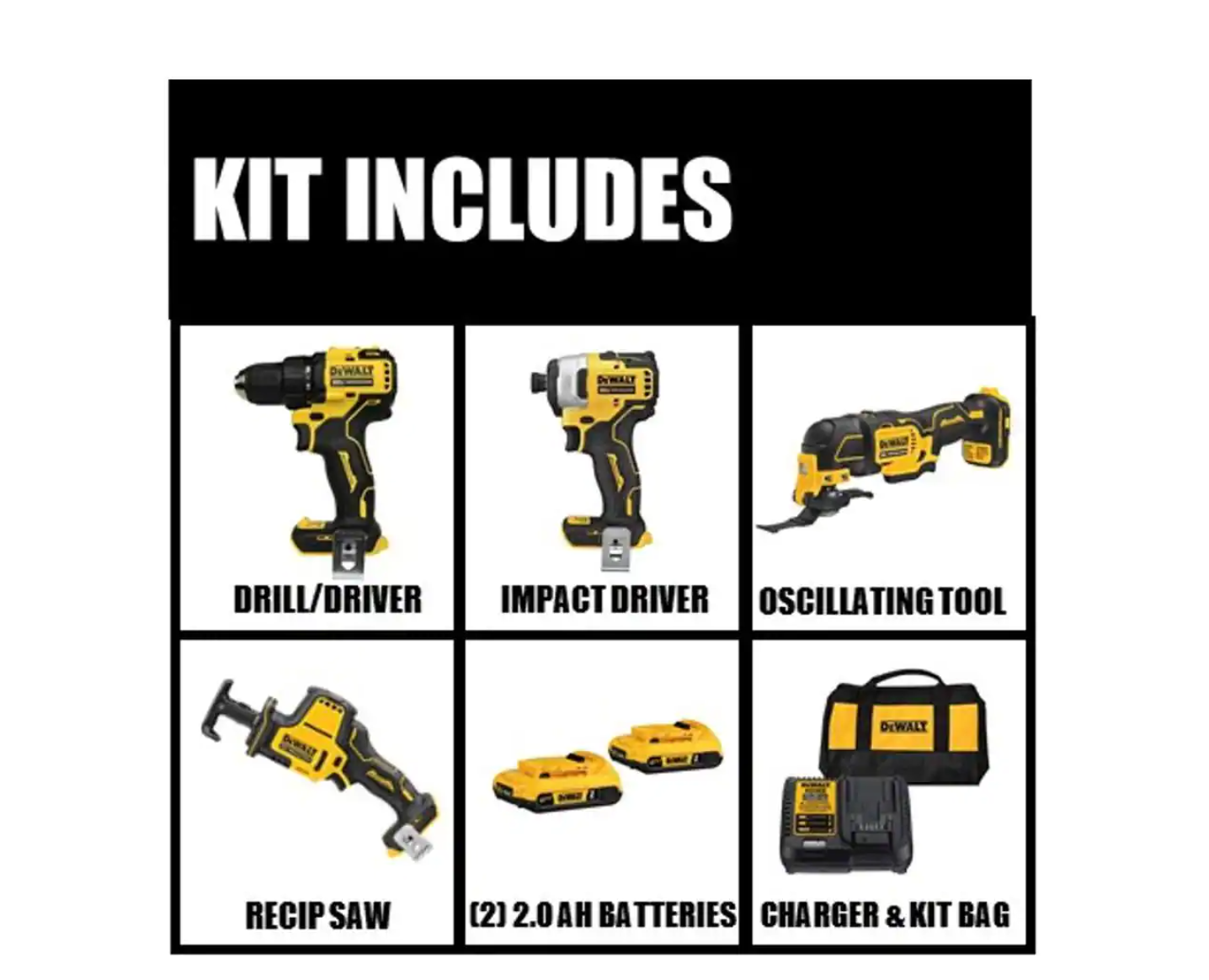 DEWALT DCK489D2 ATOMIC 20-Volt MAX Cordless Brushless Combo Kit (4-Tool). (2) 2.0 Ah Batteries. Charger & Bag