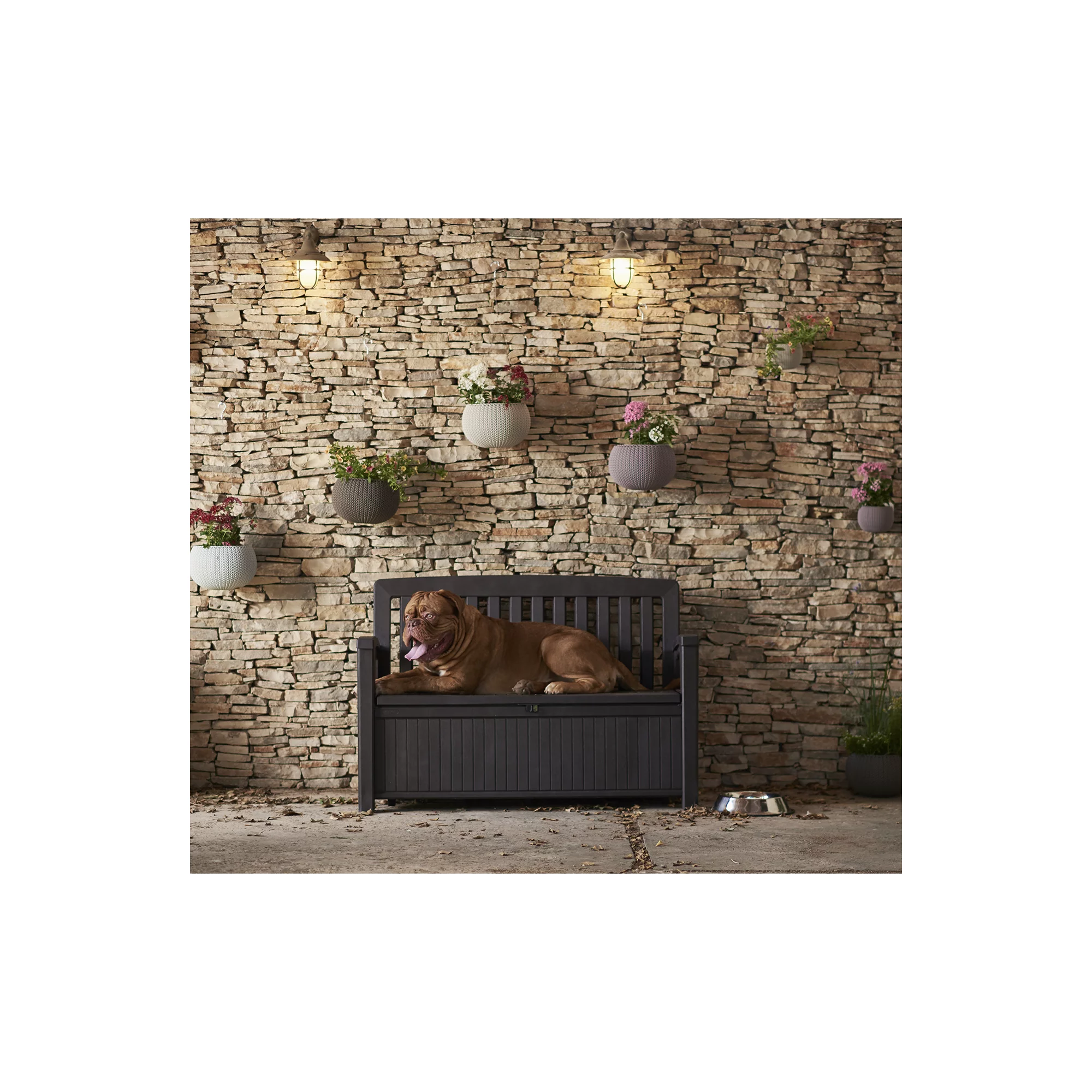 Keter 233599 Patio Bench 23.62-in L x 55.19-in 60-Gallons Brown Plastic Deck Box