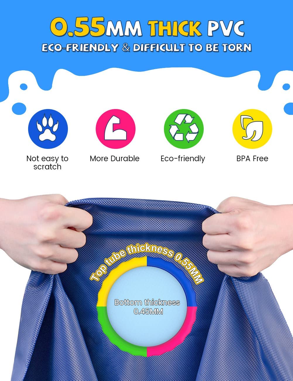 VISTOP Non-Slip Splash Pad for Kids and Dog. Thicken Sprinkler Pool Summer Outdoor Water Toys - Fun Backyard Fountain Play Mat for Baby Girls Boys Children or Pet Dog (97 inch. Red&Yellow&Green&Blue)