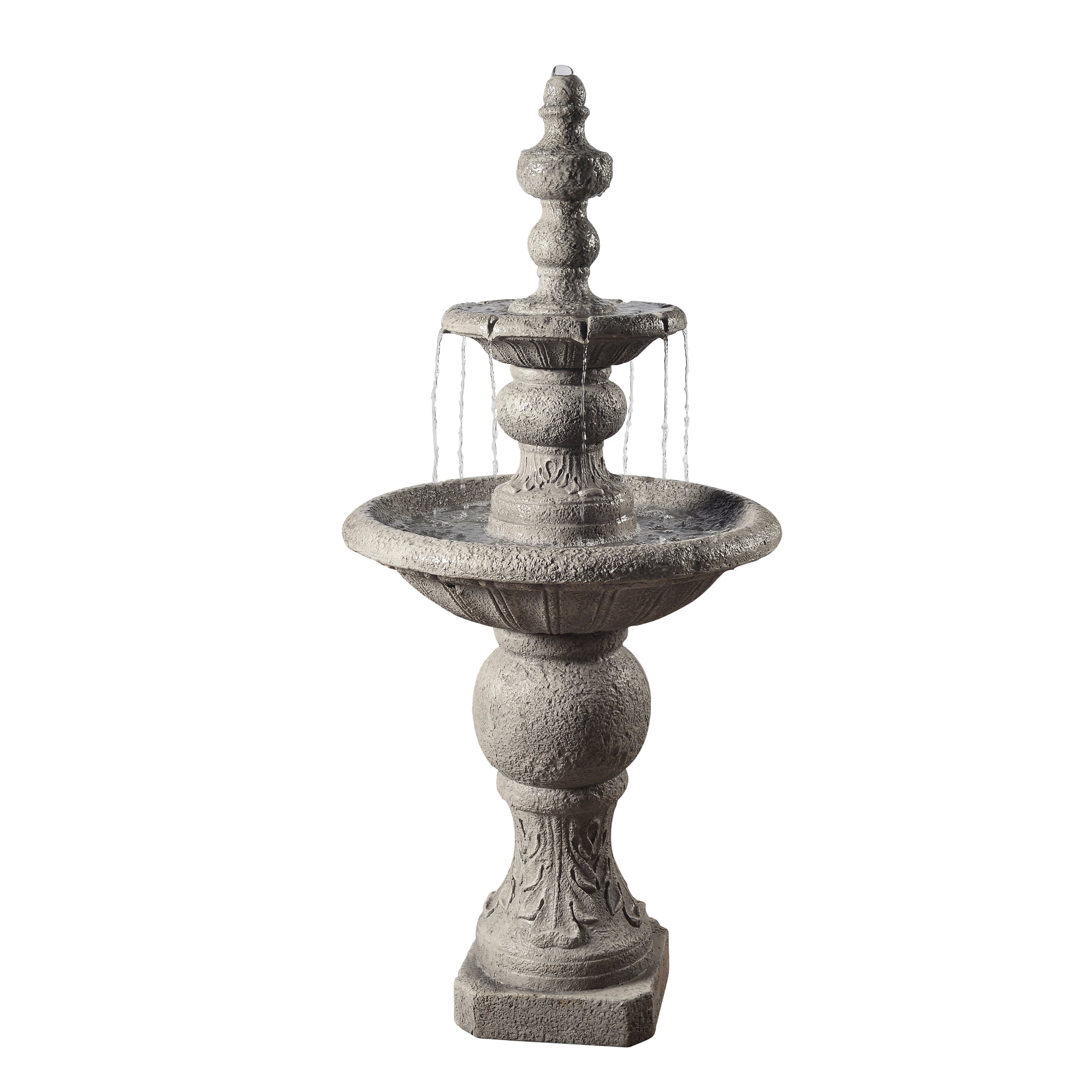 Teamson Home Outdoor Icy Stone 2-Tier Waterfall Fountain. Gray