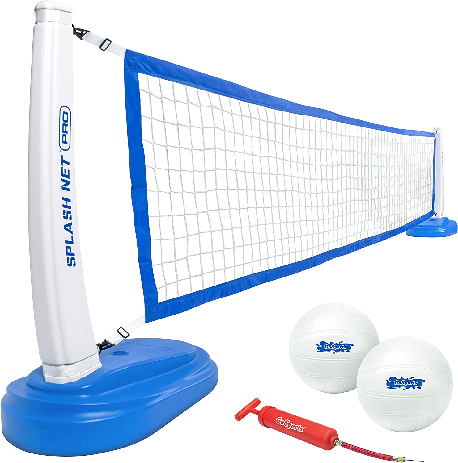 GoSports Splash Net PRO Pool Volleyball Net Includes 2 Water Volleyballs and Pump. Blue