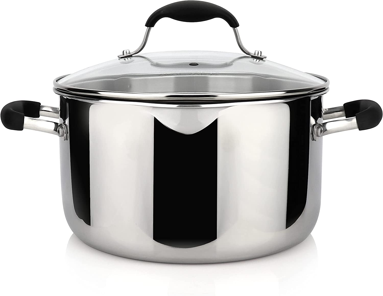 AVACRAFT Tri-Ply Stainless Steel Stockpot with Glass Strainer Lid. Side Spouts. 6 Quart Pot. Multipurpose Stock Pot. Sauce Pot (Tri-Ply Full Body. 6 QT)
