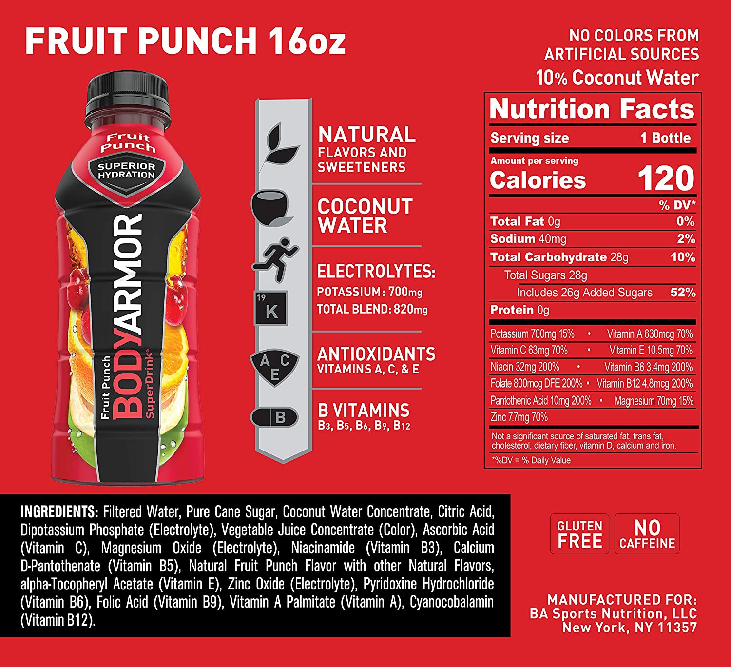BODYARMOR Sports Drink Sports Beverage. Fruit Punch. Natural Flavors With Vitamins. Potassium-Packed