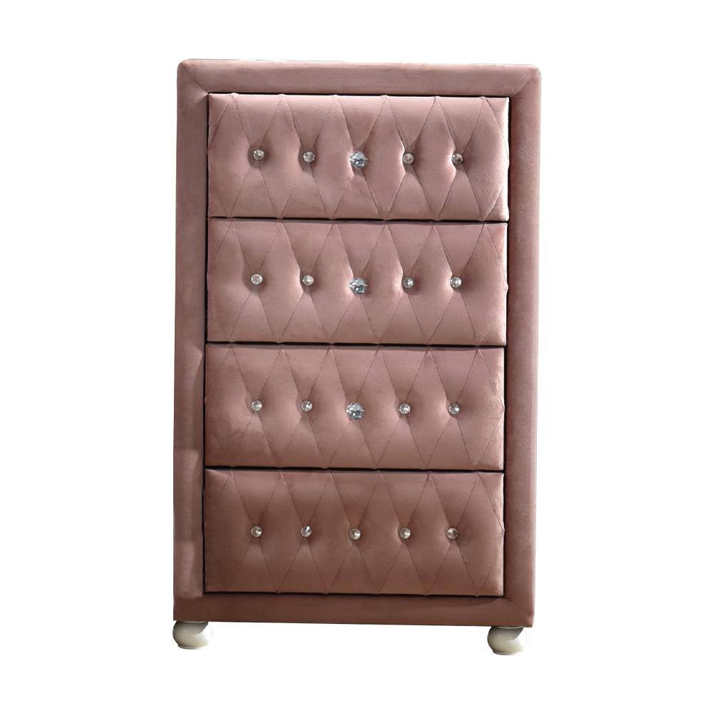 Acme Furniture  Reggie 4-Drawer Pink Fabric Chest of Drawer 38 in. x 18 in. x 25 in.