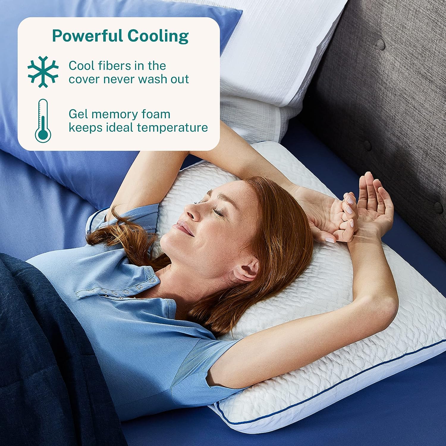 Sleep Innovations Forever Cool Gel Memory Foam Pillow (Set of 2). Standard Size. Cool Touch Cover and Cooling Gel Memory Foam Core. Side. Stomach. and Back Sleepers. Medium Support