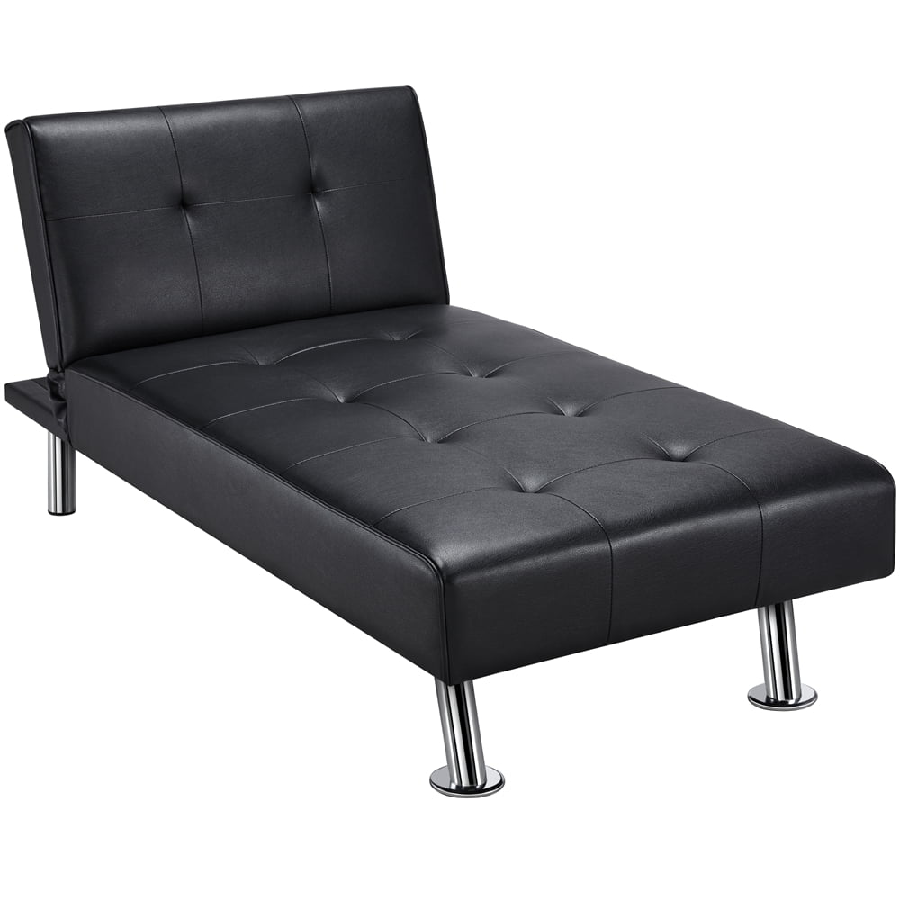 Alden Design Convertible Faux Leather Futon Chaise Lounge. Black
