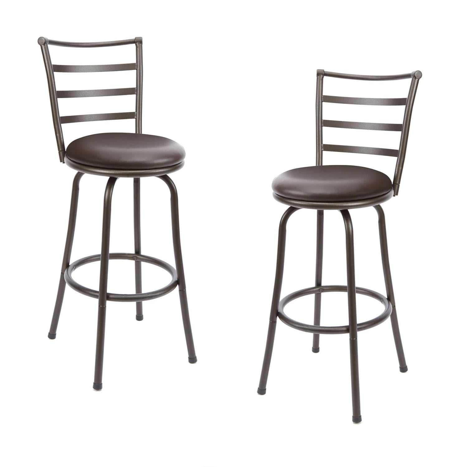 Metal and Leather Adjustable Counter Height Swivel Barstools. set of 2. Brown