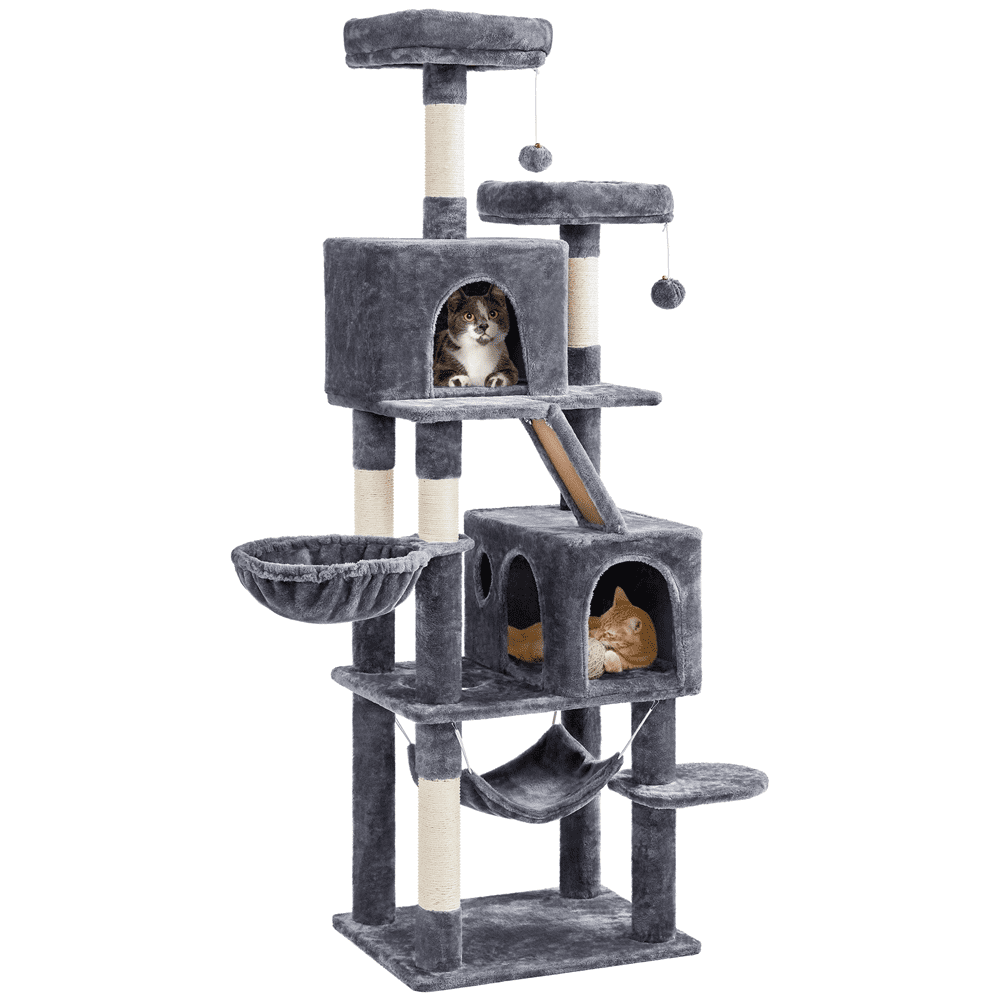 SmileMart 71.5″ H Multi-Level Large Cat Tree with 2 Cozy Perches and 2 Condos. Dark Gray