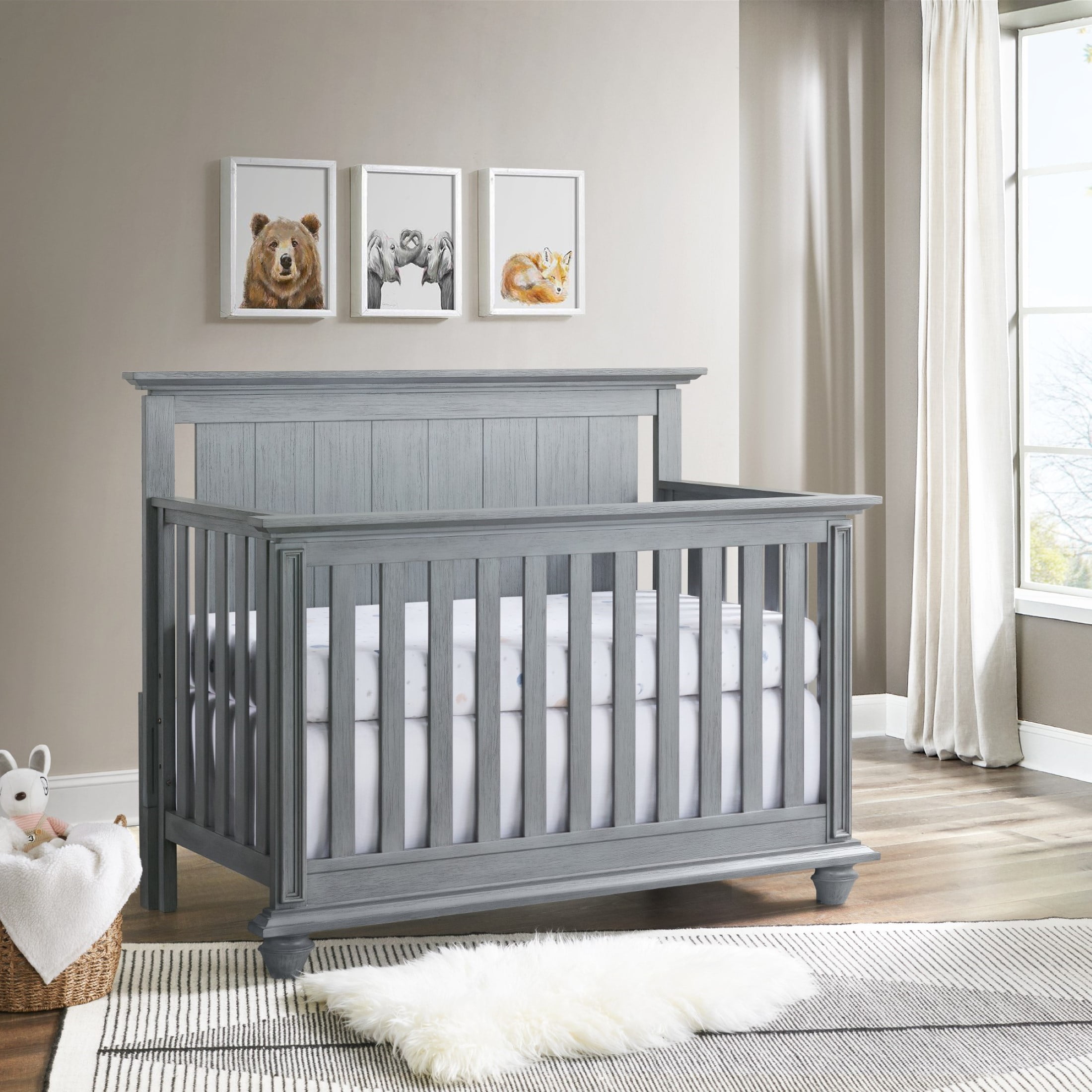 Oxford Baby Langston 4-in-1 Convertible Crib. Graphite Gray. Wooden Crib