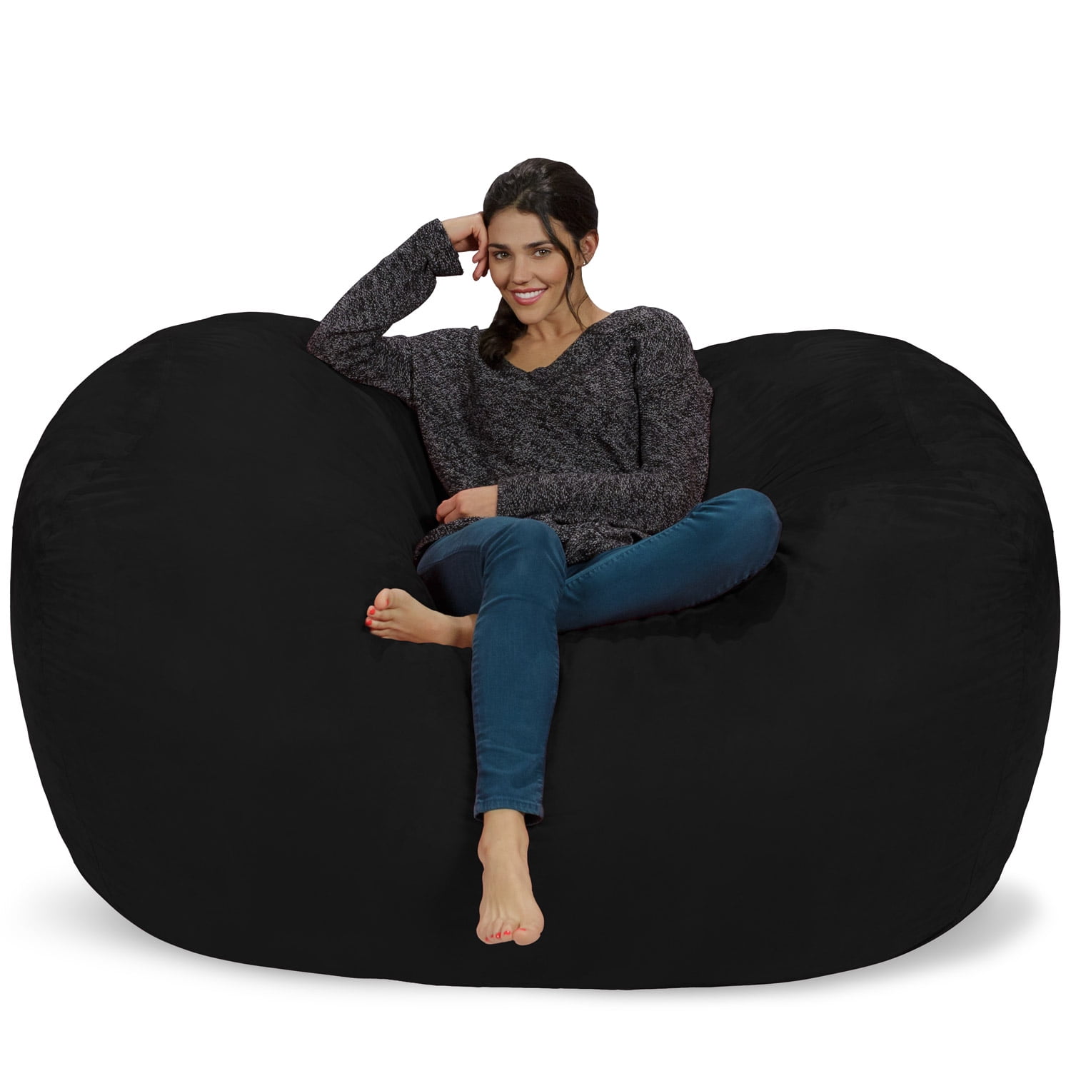 Chill Sack Bean Bag Chair. Memory Foam Lounger with Microsuede Cover. Kids. Adults. 6 ft. Black