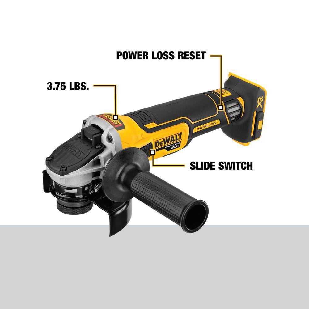 DEWALT DCG405B 20V MAX XR Cordless Brushless 4.5 in. Slide Switch Small Angle Grinder with Kickback Brake (Tool Only)
