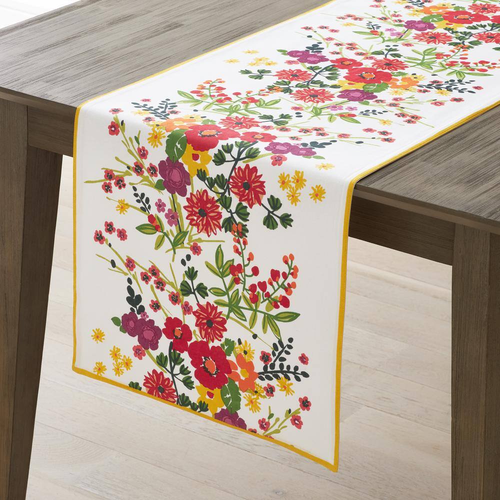 The Company Store  Garden Floral 16 in. X 108 in. White Multi Floral Cotton Table Runner
