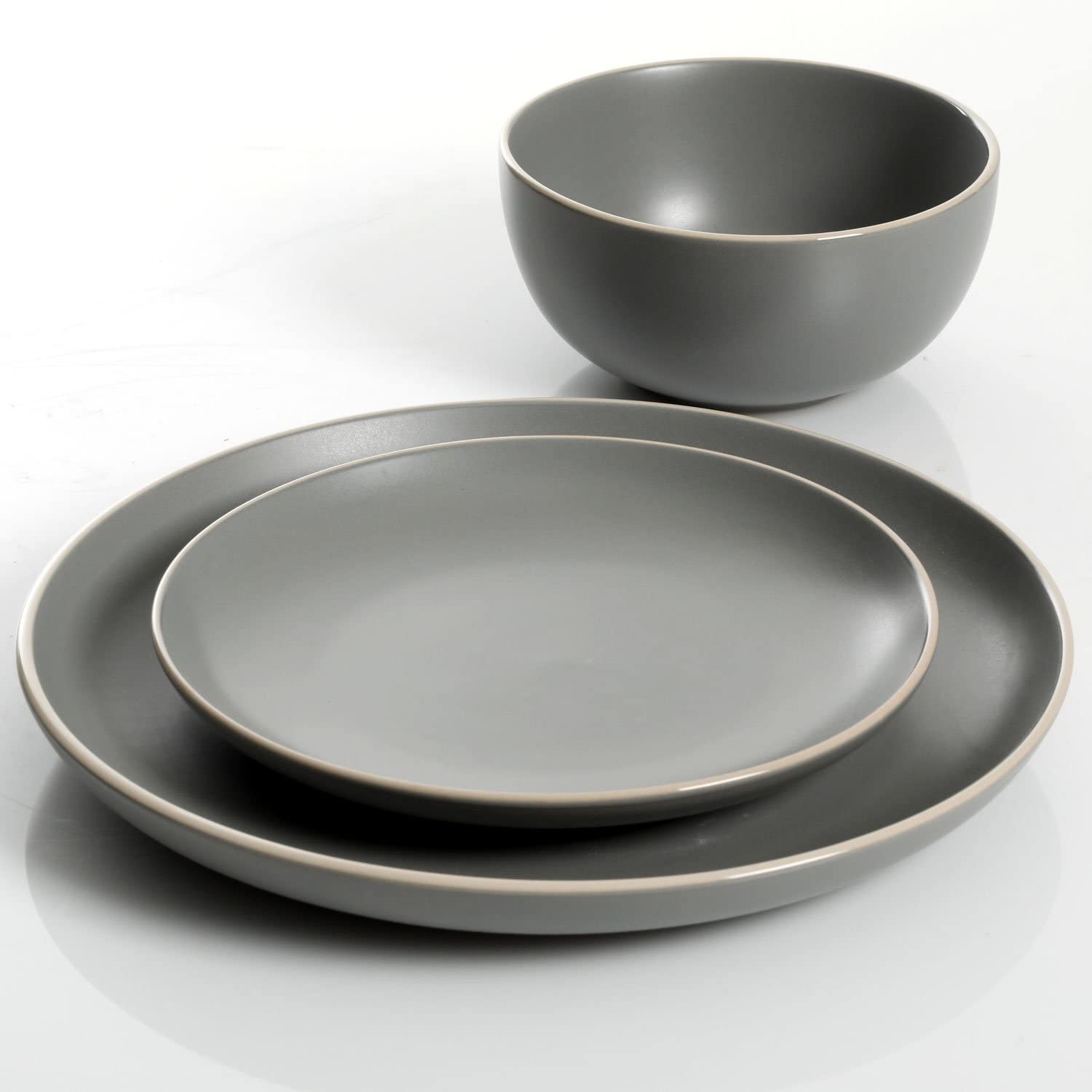 Gibson Home Rockaway 12-Piece Dinnerware Set Service for 4. Grey Matte