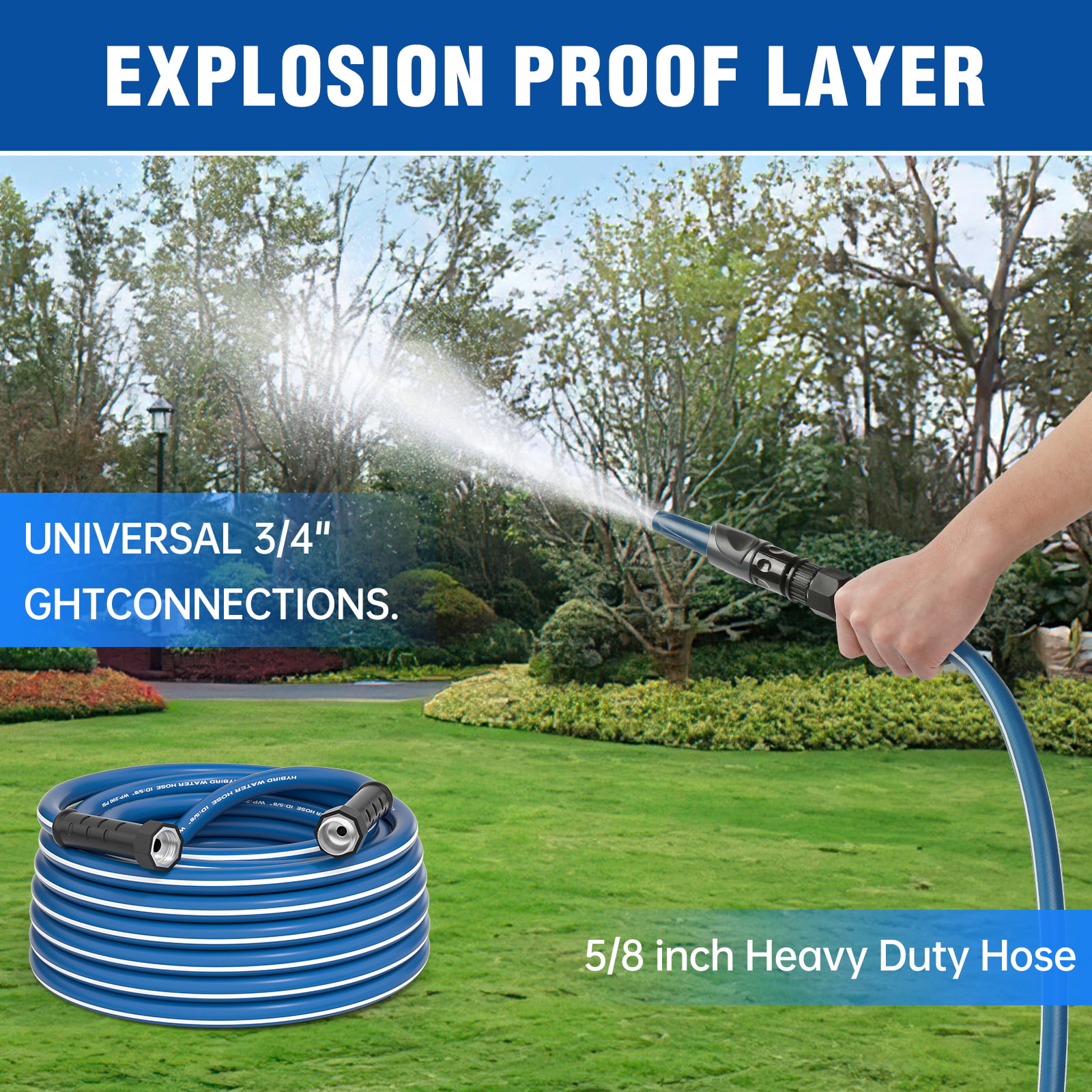 Gardguard Garden Hose 50ft x 5/8″ Heavy Duty. Lightweight Not for Drinking Water. Include Nozzle. Blue & White