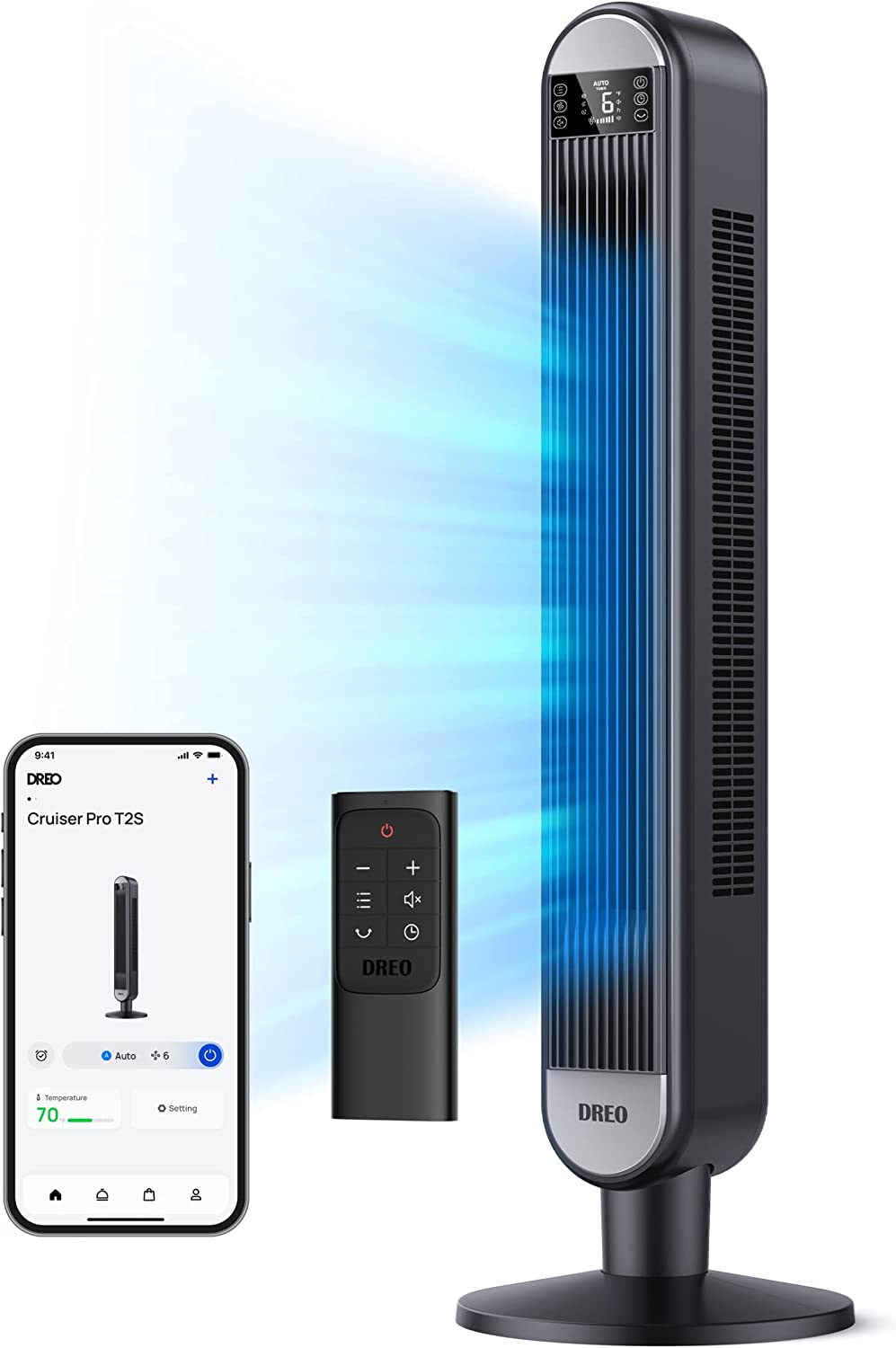 Dreo Smart Tower Fans for Home. 90° Oscillating Fan for Bedroom Indoors. Voice Control Floor Fan with 12H Timer. 42 Inch Quiet Bladeless Standing Fan with LED Display. 6 Speeds. Work with Alexa/Google. Smart WIFI