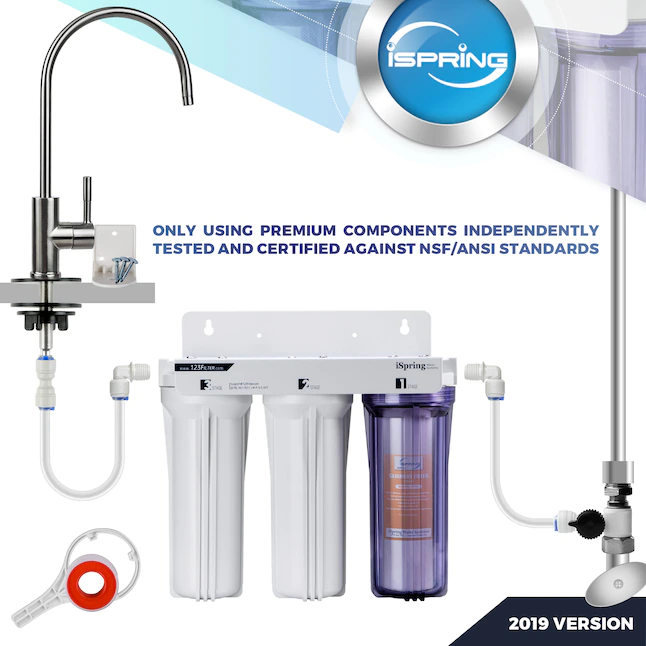 iSpring US31 Classic 3-Stage Under Sink Water Filtration System for Drinking. Tankless. High Capacity. Sediment + Carbon + Carbon (Newest Version)