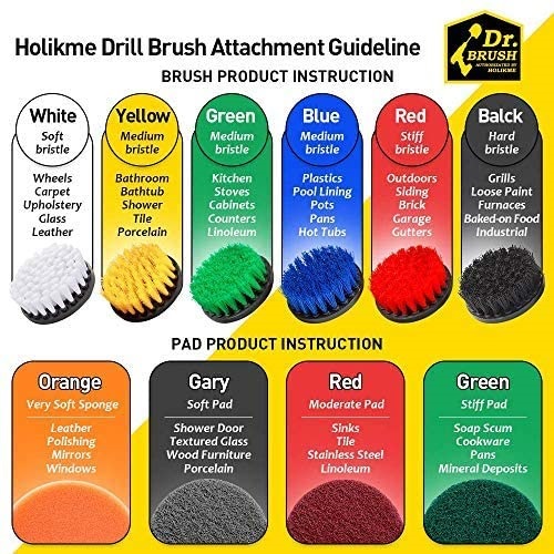 Holikme Drill Brush Attachments Set. Black Scrub Pads & Sponge. 20 Piece