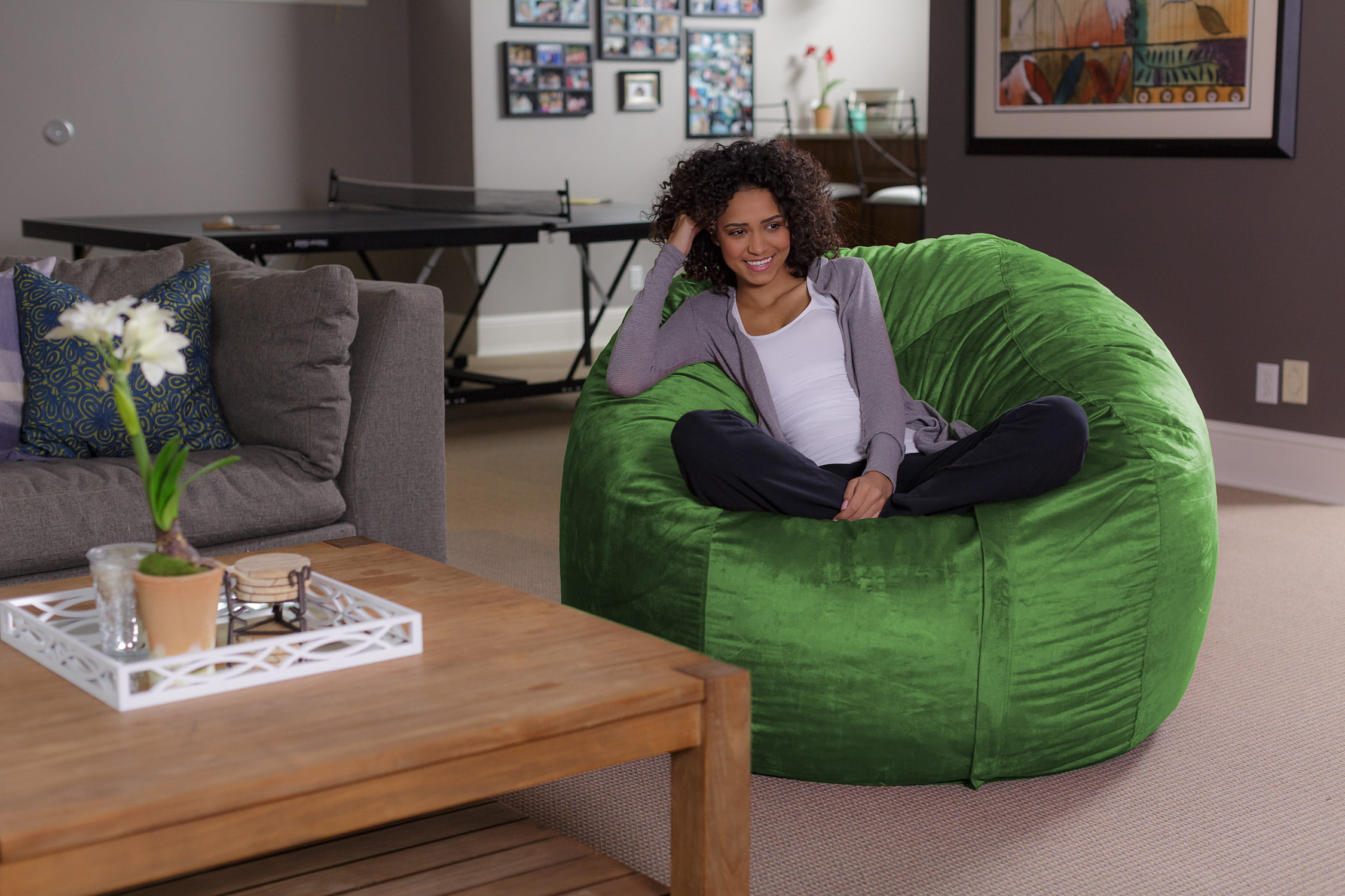 Sofa Sack Bean Bag Chair. Memory Foam Lounger with Microsuede Cover. Kids. Adults. 5 ft. Lime