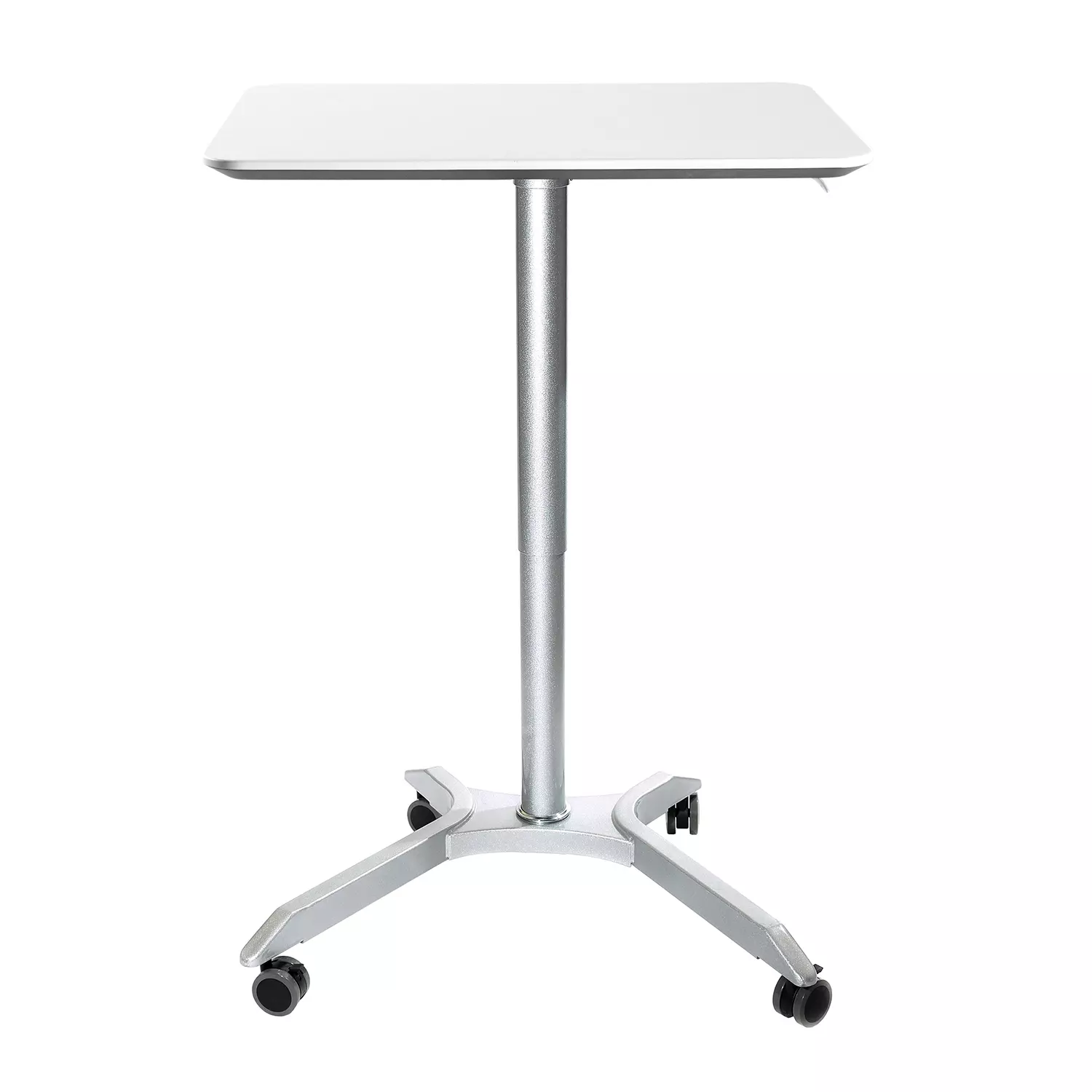 Seville Classics AIRLIFT XL 28″ Pneumatic Sit-Stand Adjustable Rolling Desk Cart. White Silver
