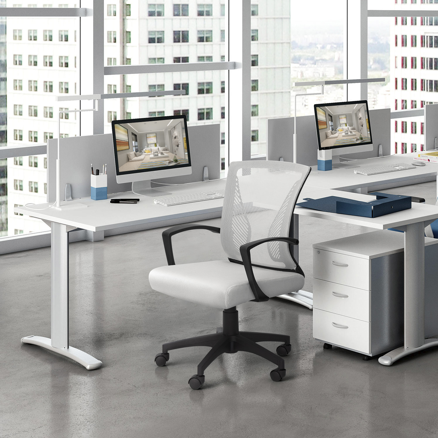 Lacoo Mid-Back Office Desk Chair Ergonomic Mesh Task Chair with Lumbar Support. White