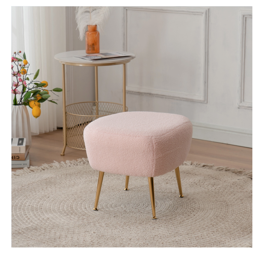 DISCOUNTTODAY  FCH Faux Fur Barrel Accent Chair with Ottoman for Bedroom Living Room Guestroom. Pink