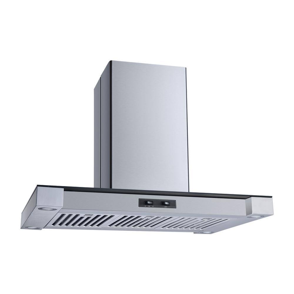 Winflo 1003241343 36 in. Convertible Island Mount Range Hood in Stainless Steel and Glass with Baffle Filters and Carbon Filters