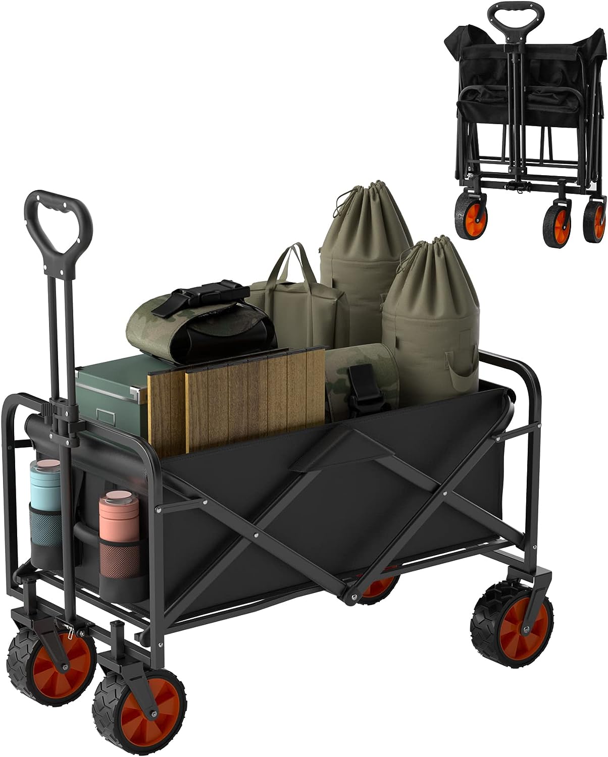IFOKER Beach Cart Large Capacity. Heavy Duty Folding Wagon Portable.Collapsible Wagon for Sports. Shopping. Camping