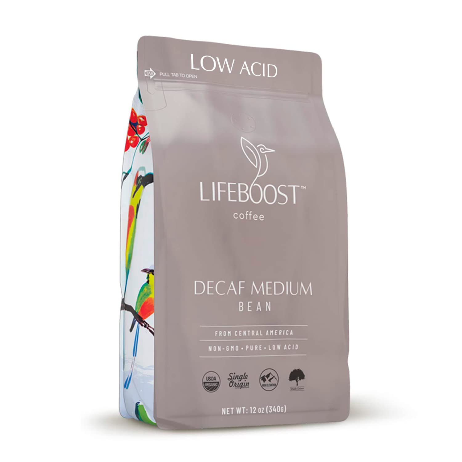 Lifeboost Coffee Medium Swiss Water Decaf Coffee Whole Bean - Low Acid Single Origin USDA Decaf Organic Coffee - Coffee Beans Third Party Tested For Mycotoxins & Pesticides - 12 Ounces