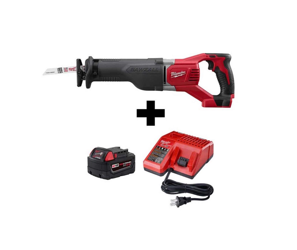 Milwaukee Reciprocating Saw 2621-20-48-59-1850 M18 18V Lithium-Ion Cordless SAWZALL with M18 Starter Kit (1) 5.0Ah Battery and Charger